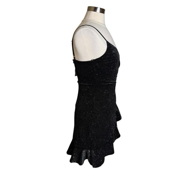 Dress Forum‎ Sleeveless Shimmer Ruffled Wrap Mini Dress Black Womens Small New - Picture 3 of 10